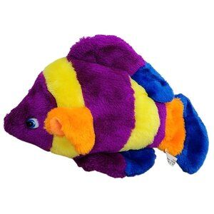 Vintage All Plush Fish Stuffed Animal Colorful Fuzzy 10.5 Inches Blue Eyes Purpl